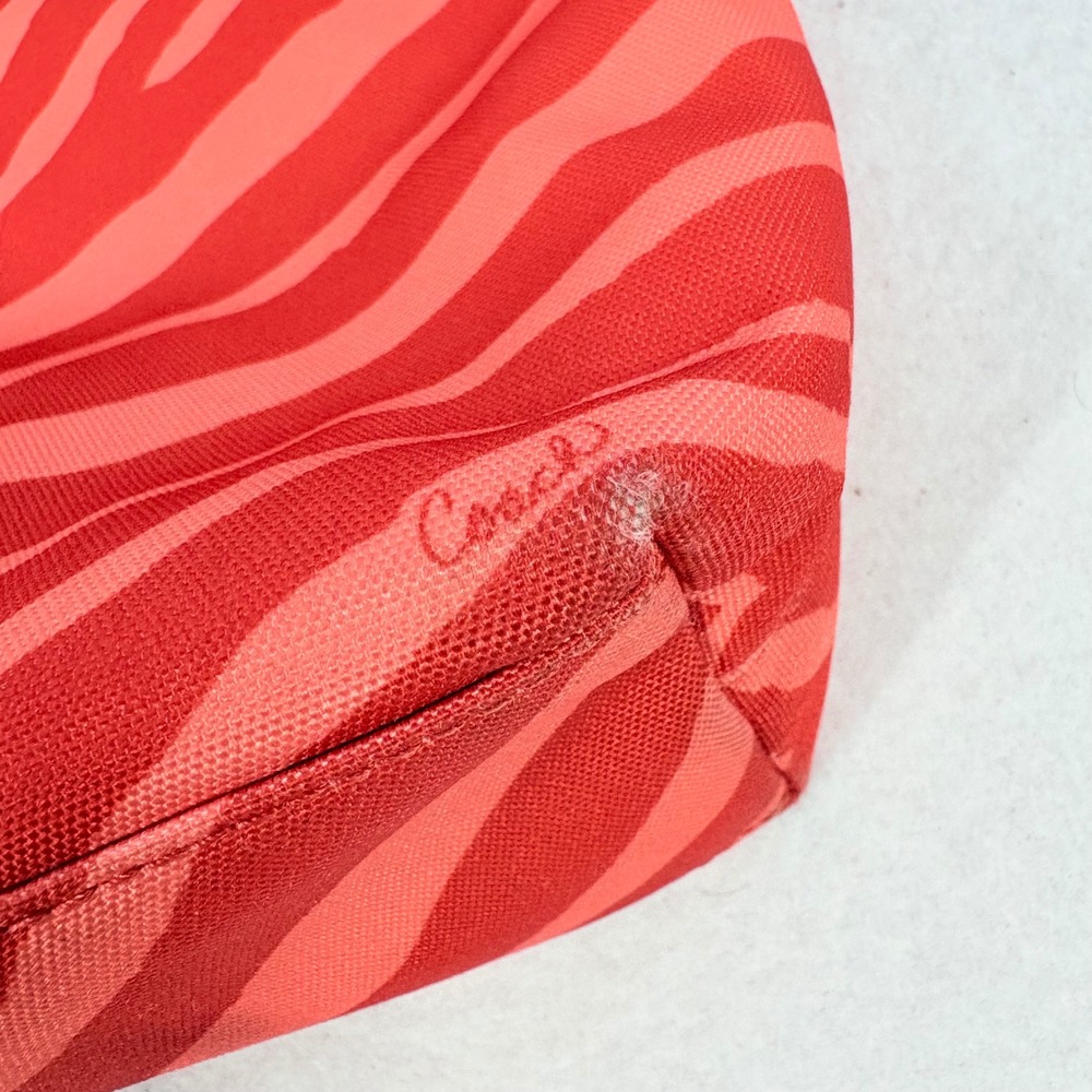 Coach Shoulder Bag Red Zebra Print Canvas Peach Orange Y2K Stefani Charm Tag 90s - Picture 6 of 16